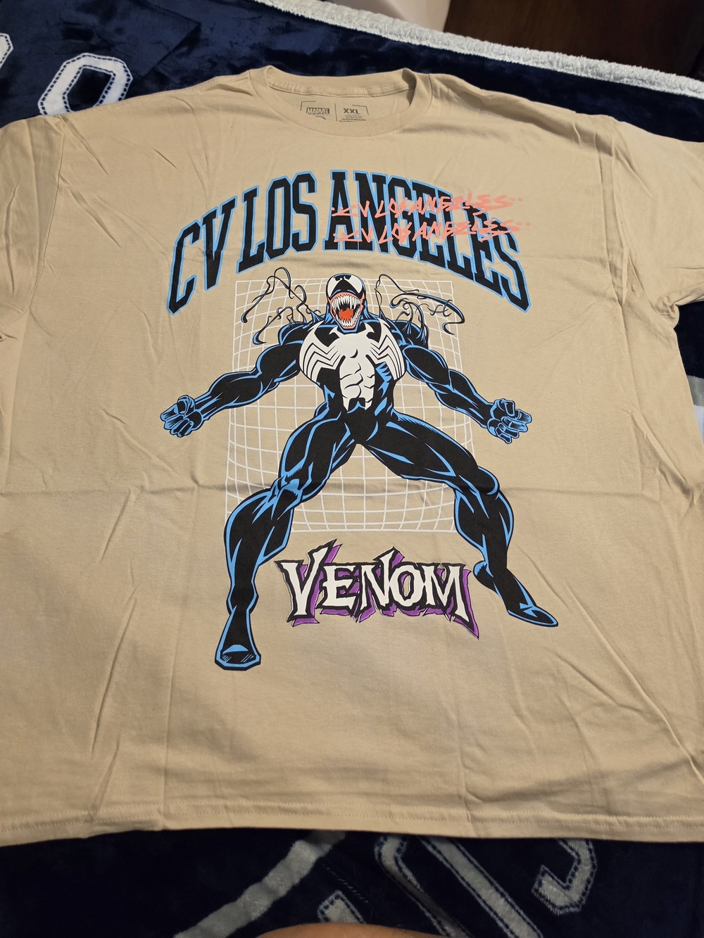 Marvel Venom Graphic Tee - Beige with Black & Blue Artwork